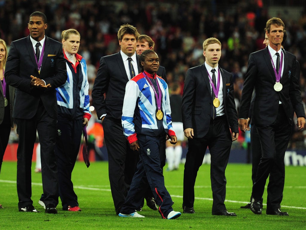 Free view: British medallists parade before England's match at Wembley