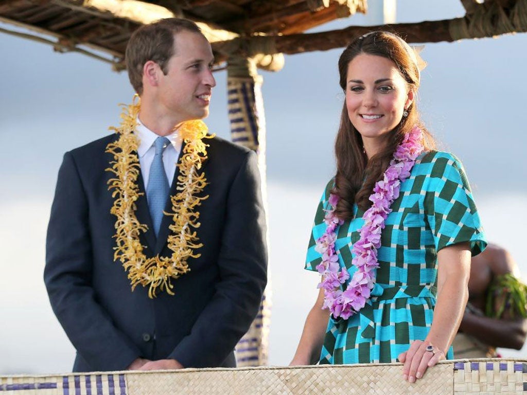 Prince William, Duke of Cambridge and Catherine, Duchess of Cambridge at Honiara International Airport during their Diamond Jubilee tour of the Far East