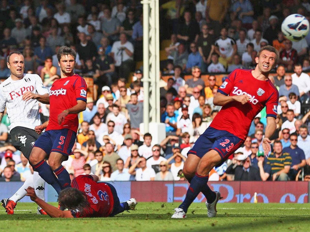 Dimitar Berbatov scores his first goal for Fulham on Saturday
