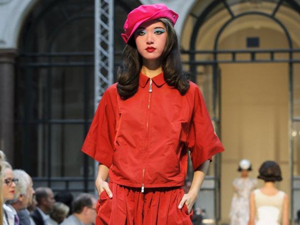 A model wears a design from the Vivienne Westwood Red Label Spring/Summer 2013 collection during London Fashion Week