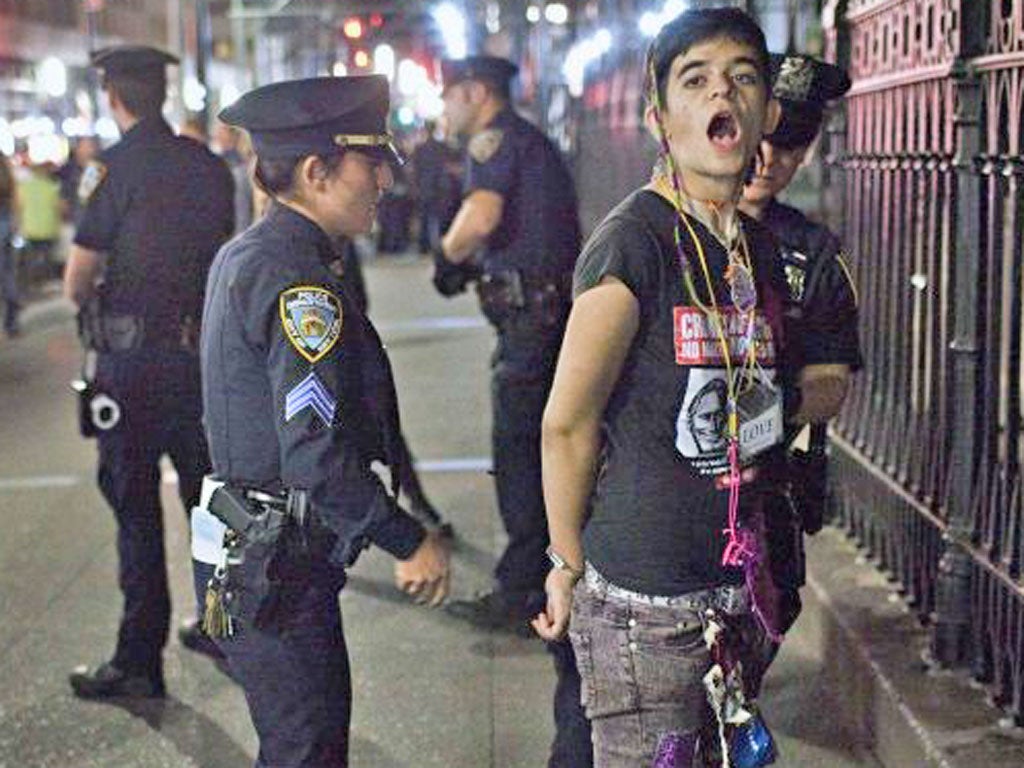 An Occupy protester is arrested on Broadway during a march to Zuccotti Park at the weekend