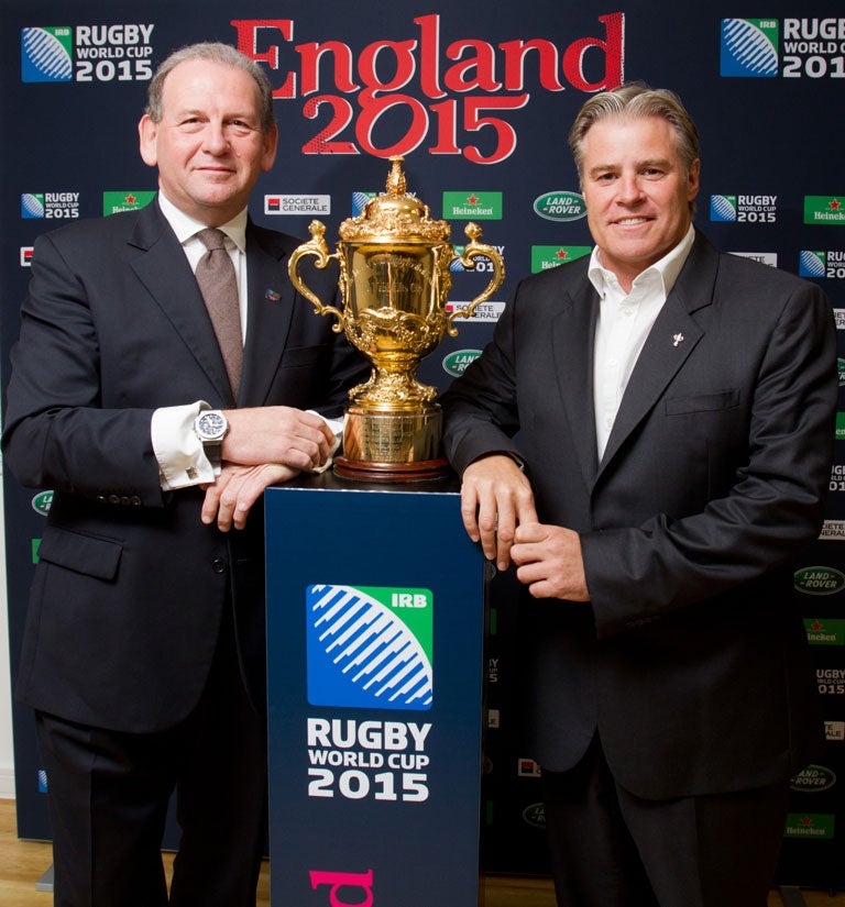 From left to right: Andy Cosslett (ER 2015 Chairman) Brett Gosper (IRB CEO and RWCL Managing Director)