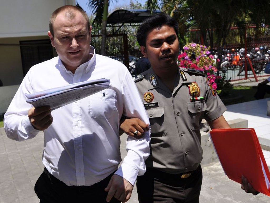 Paul Beales is taken to court on the holiday island yesterday