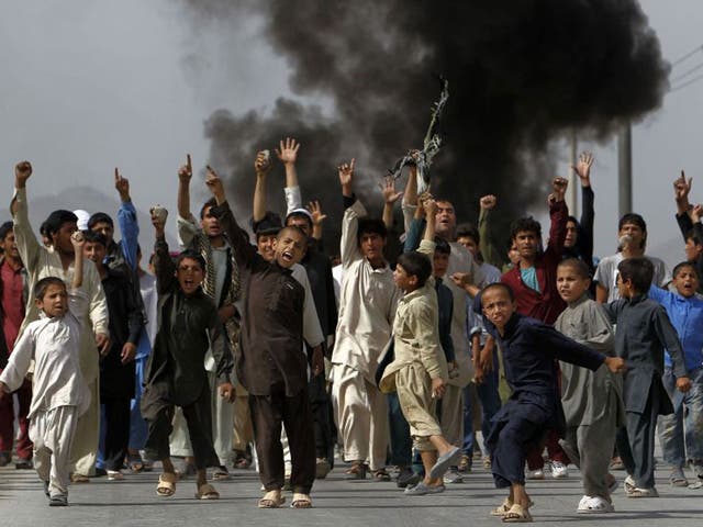 Hundreds gathered in Kabul yesterday in protest at the film The Innocence of Muslims