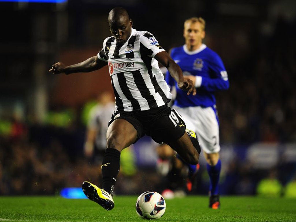 Newcastle sub Demba Ba scores the first of his two goals