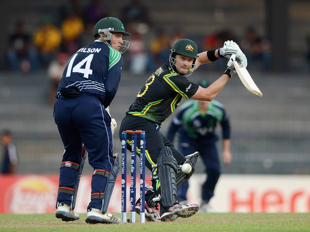 Shane Watson of Australia hits out against Ireland