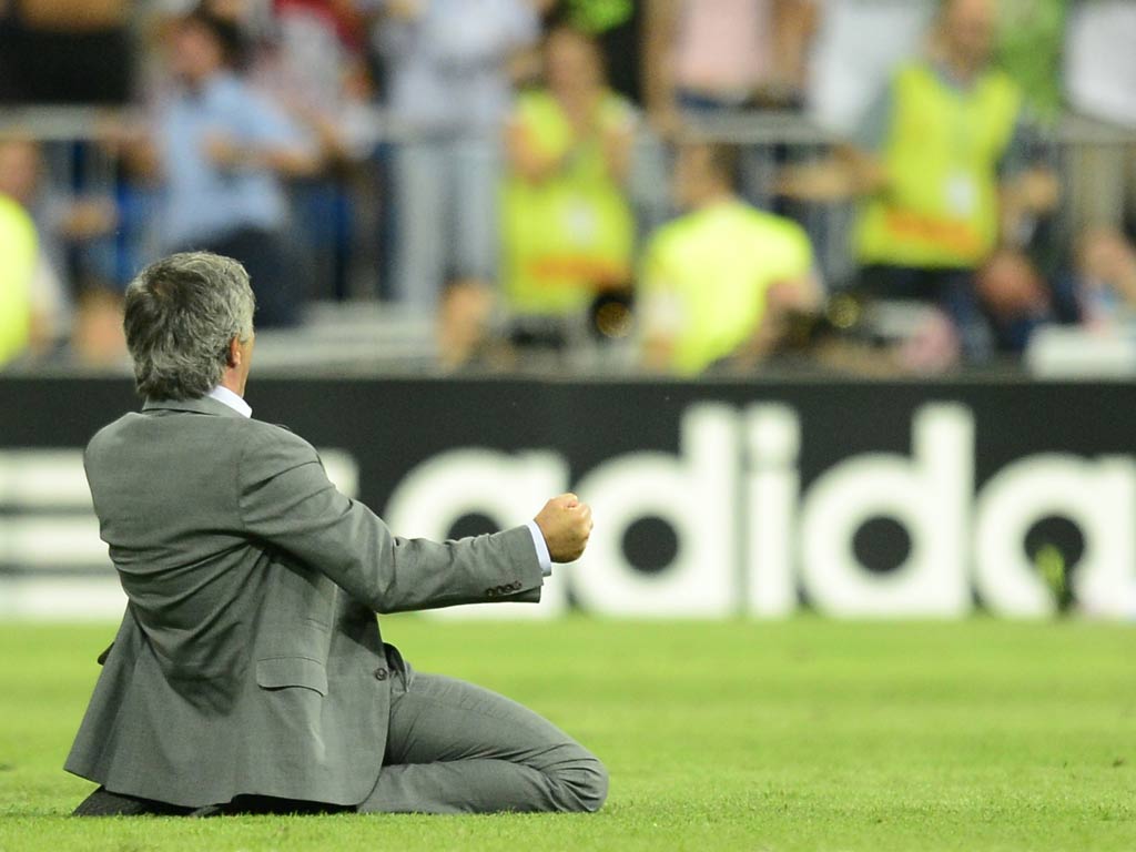 Jose Mourinho celebrates Real Madrid's winner