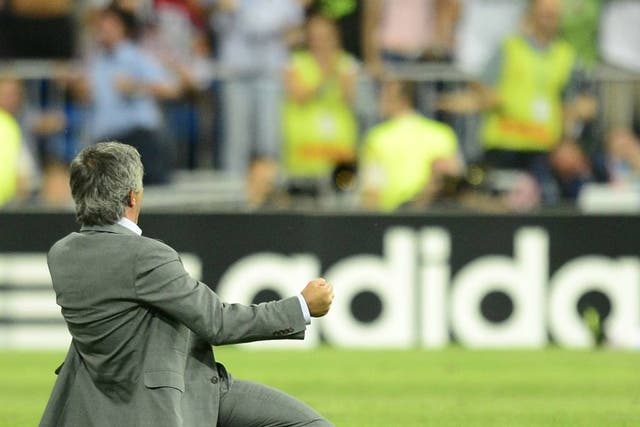 Jose Mourinho celebrates Real Madrid's winner