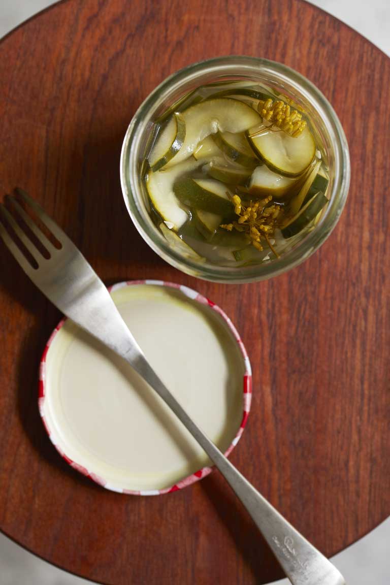 Pickled cucumbers and fennel flowers