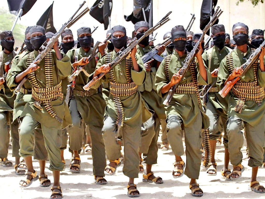 Al-Shabaab’s recruits at a passing-out parade in Afgoye last year