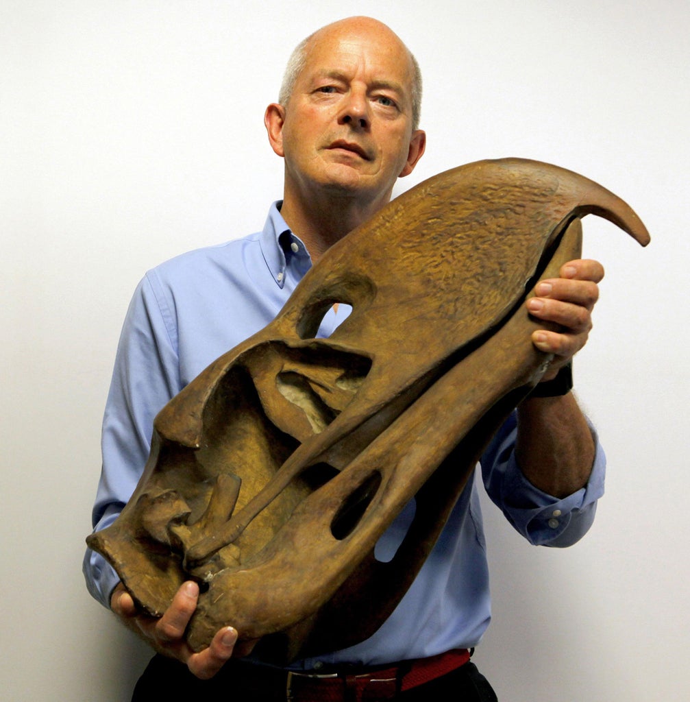 University of Sheffield of Professor Tim Birkhead with the skull of a giant extinct eagle, from a private museum which has not been seen by the public for 40 years.