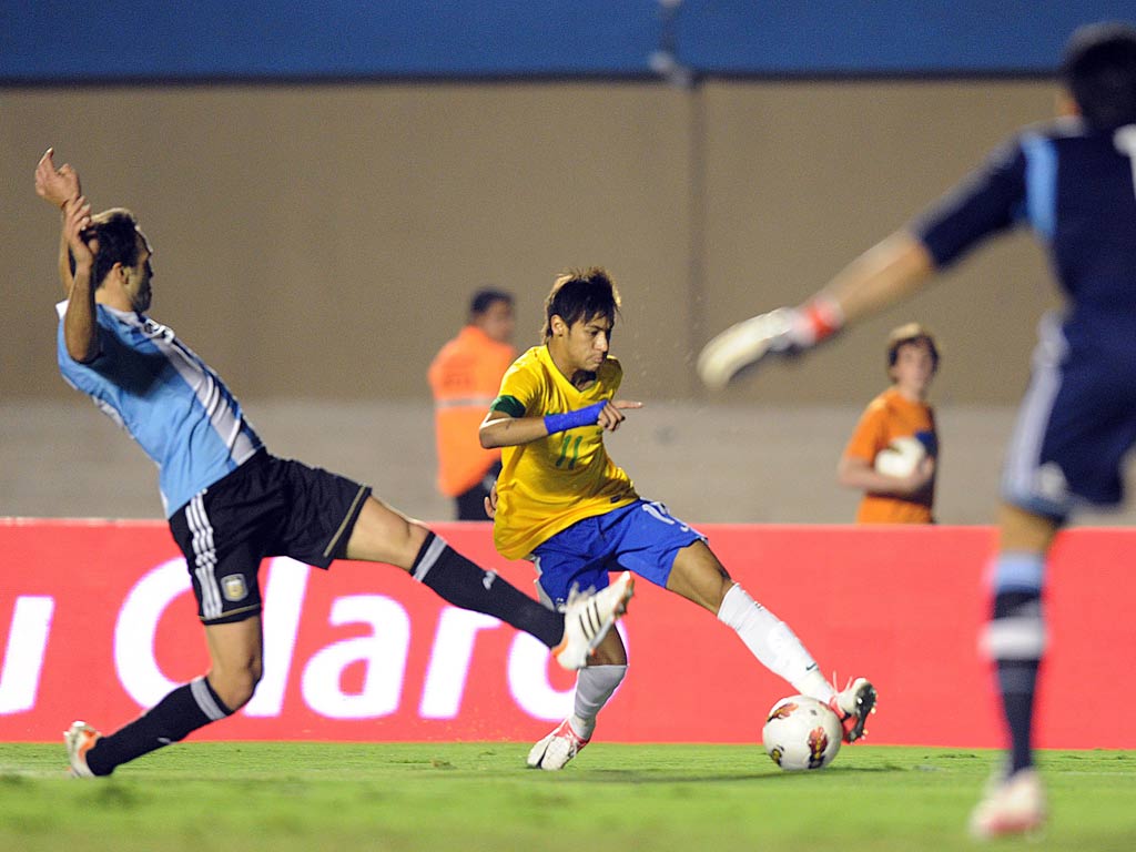 Brazil striker Neymar in action against Argentina