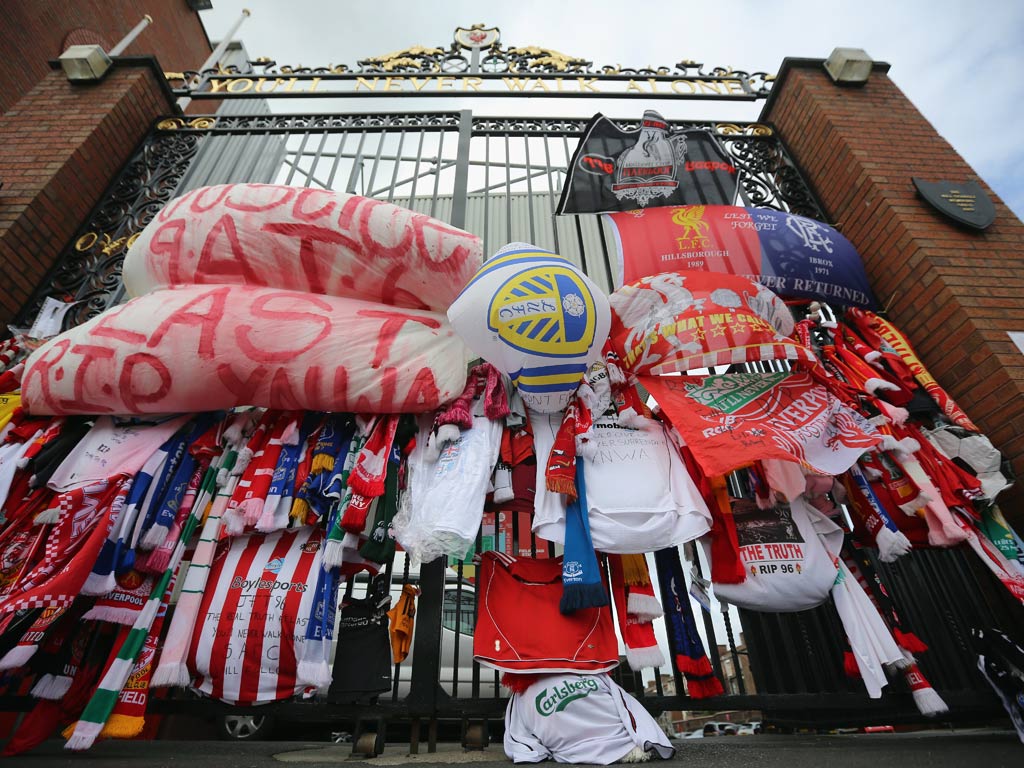 Hillsborough tributes left at Anfield