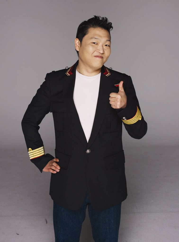 Psy who is on course to become the first South Korean star to make the UK top ten - and is threatening to become a surprise number one.