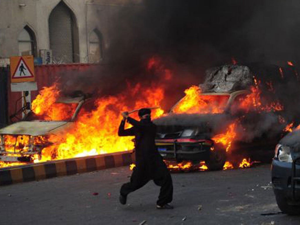 Demonstrators against the US film in Karachi yesterday