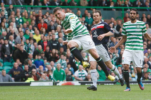 A first for goals: Celtic's Gary Hooper scores the opener against Dundee
