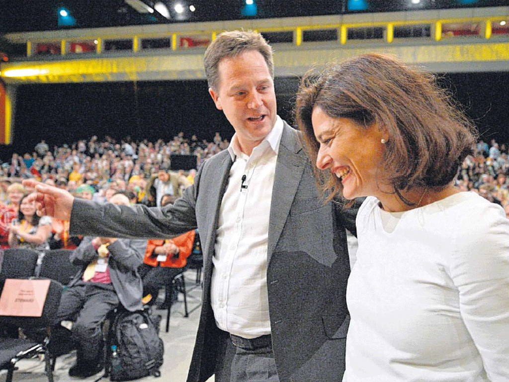 Miriam Gonzalez Durantez with her husband, Nick Clegg, after a question and answer session at the party conference
