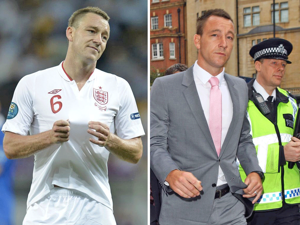 John Terry has quit playing for England (left) over the racial abuse case he faced this summer (right)