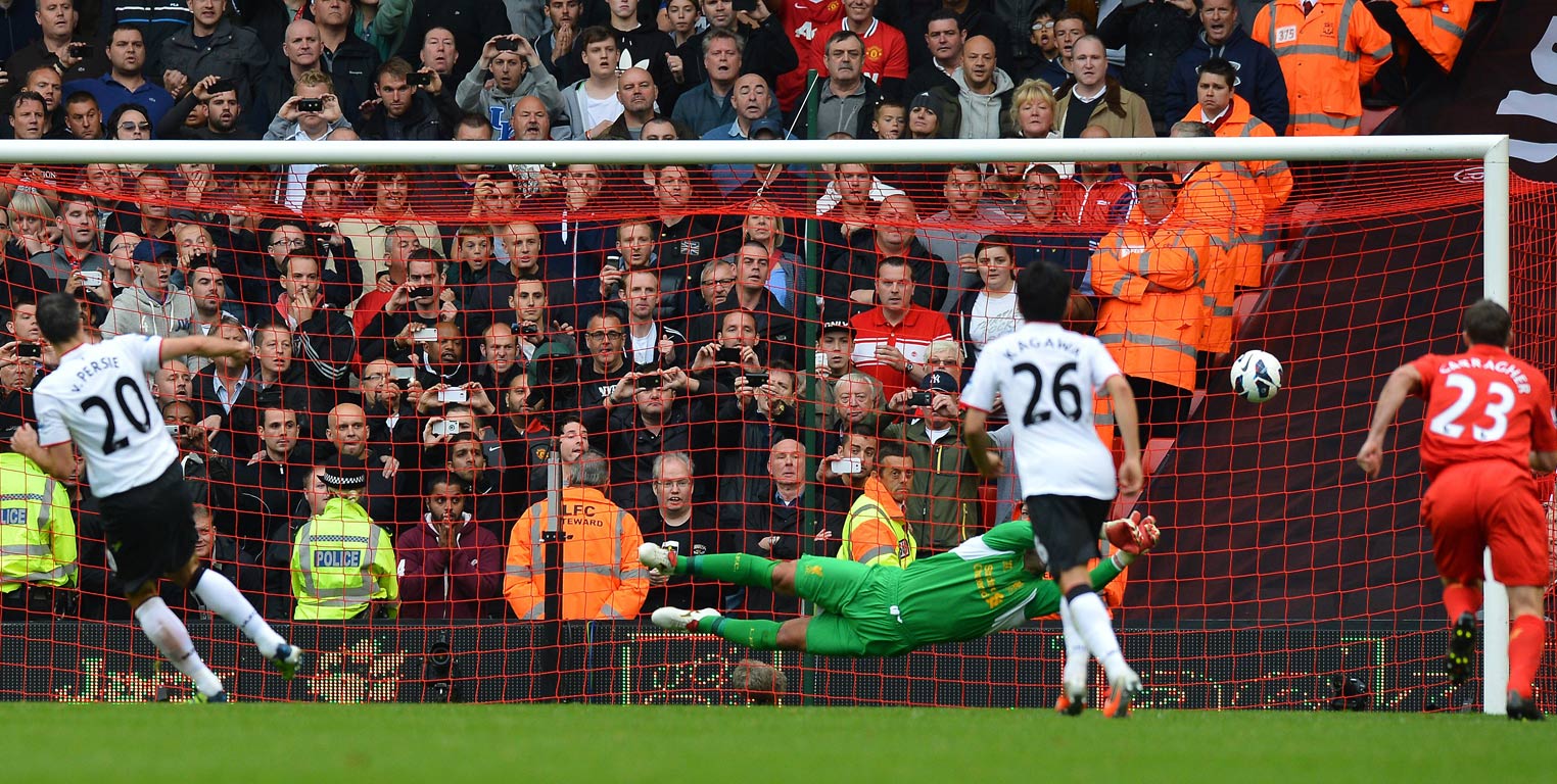 Robin van Persie scores from the spot for United