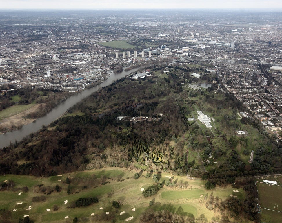 An aerial view of Kew Gardens