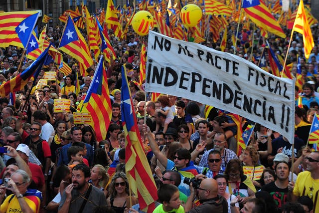 Supporters of independence for Catalonia demonstrate on September 11, 2012 in Barcelona.