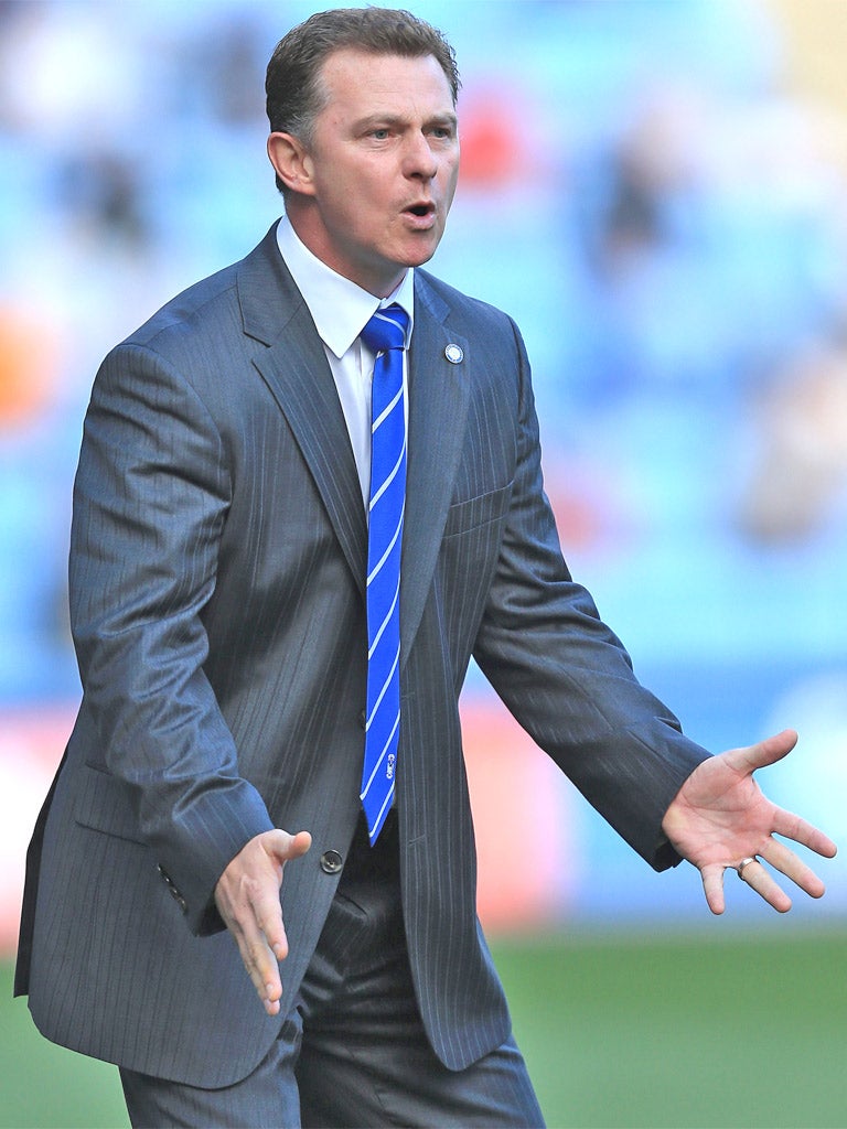 Mark Robins is unable to prevent Coventry losing 2-1 to Carlisle on Saturday