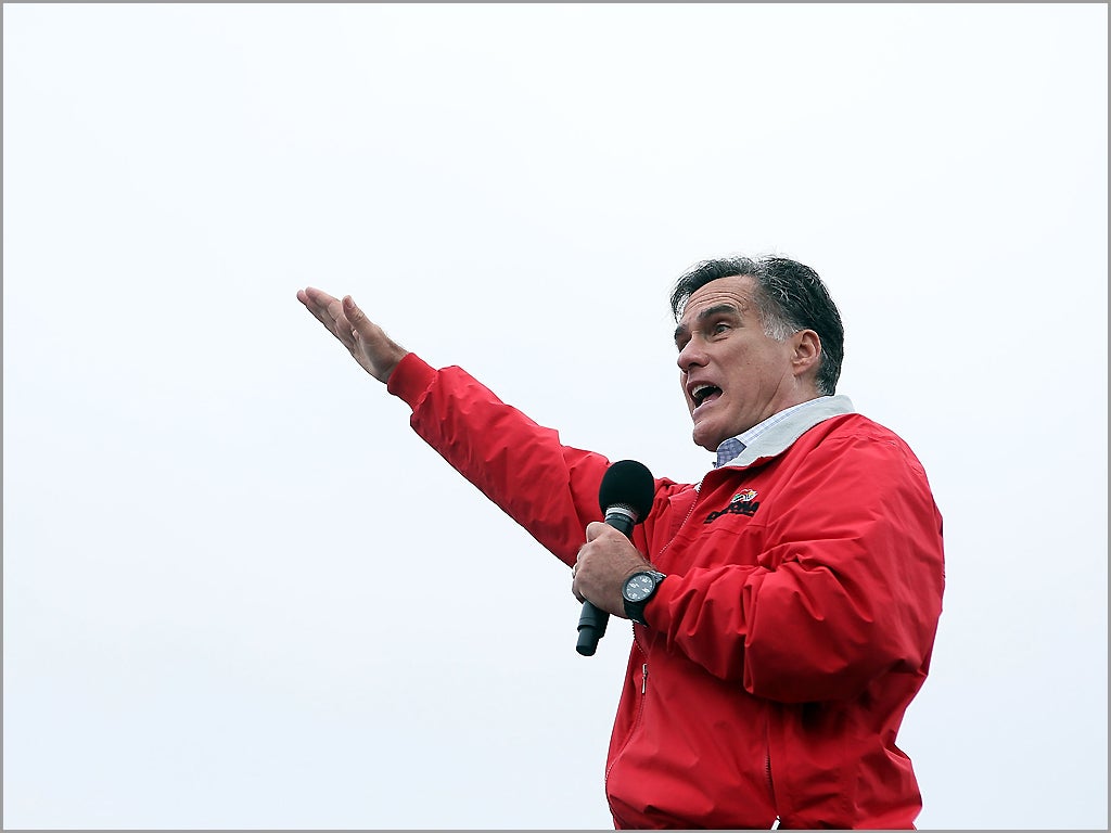 25 Septyember 2012: Mitt Romney speaks during a campaign rally at Dayton International Airport in Ohio