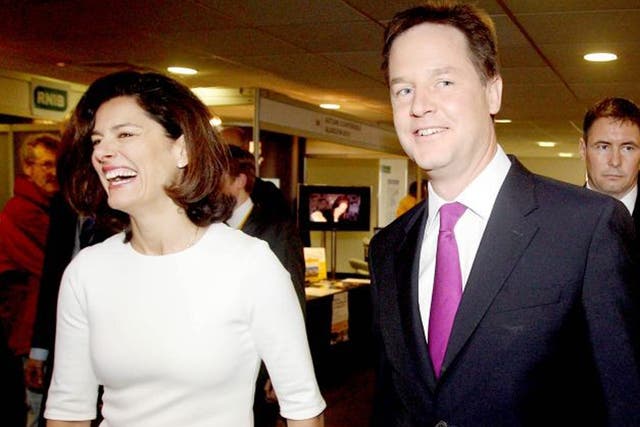 Nick Clegg and his wife MIriam arrive at the Brighton Conference Centre before his speech this afternoon