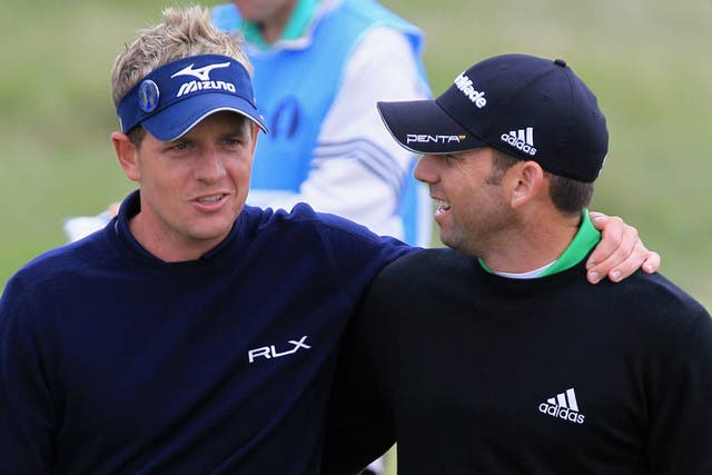 Luke Donald and Sergio Garcia pictured at the 2010 Ryder Cup