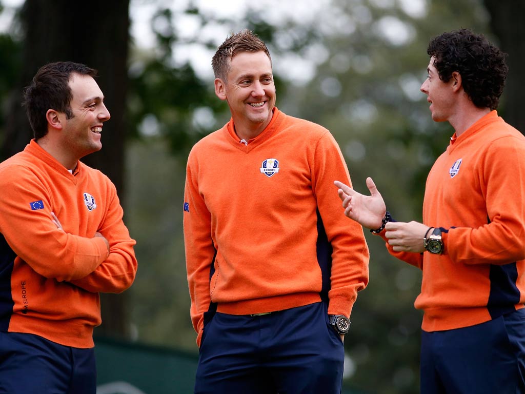 Ian Poulter (centre) pictured during practice for the 2012 Ryder Cup