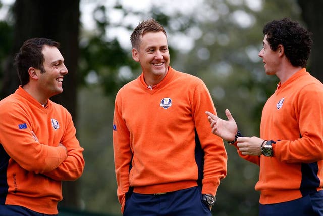 Ian Poulter (centre) pictured during practice for the 2012 Ryder Cup