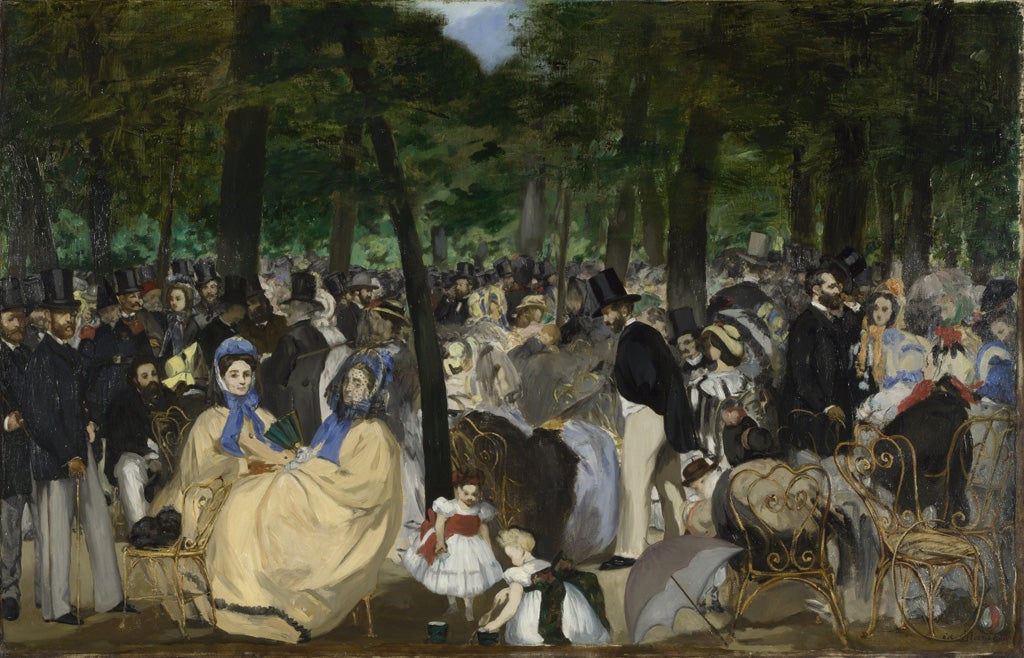 Ã?douard Manet 
Music in the Tuileries Gardens, 1862 
Oil on canvas 
76.2 x 118.1 cm 
The National Gallery, London. Sir Hugh Lane Bequest, 1917