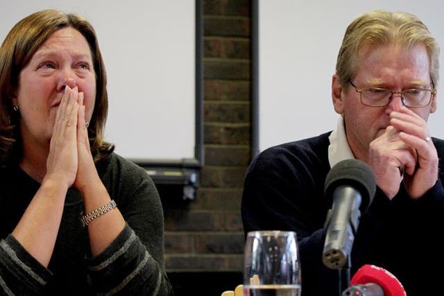Jeremy Forrest's parents Julie and Jim at the press conference this afternoon