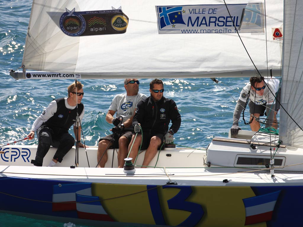 Ian Williams with Team GAC Pindar crew, from left to right, Gerry Mitchell, Chris Main and Matt Cassidy powered his way to the semi-finals of the French grand prix in the Alpari World Match Race Tour