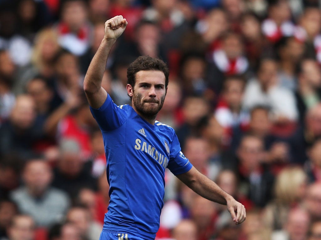 Juan Mata celebrates scoring Chelsea's second goal
