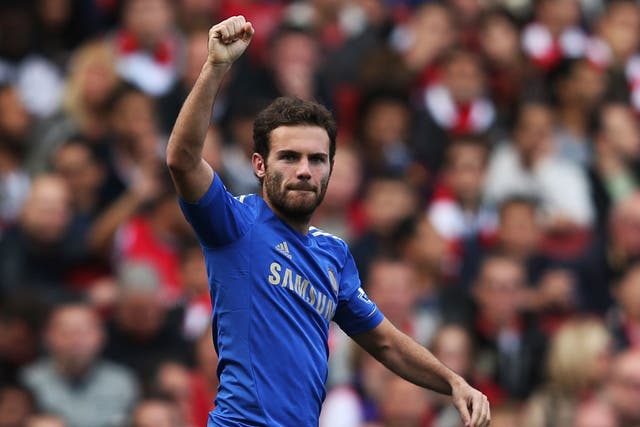 Juan Mata celebrates scoring Chelsea's second goal