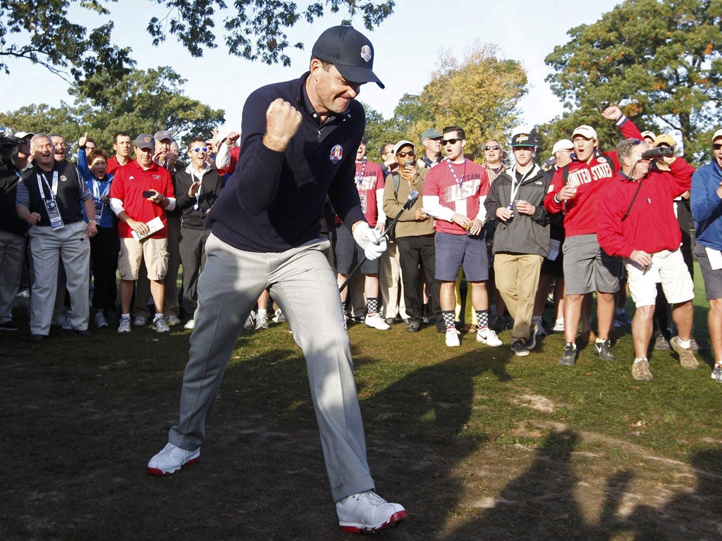 In the groove: Bradley enjoys approach shot to the fourth hole in the foursomes
