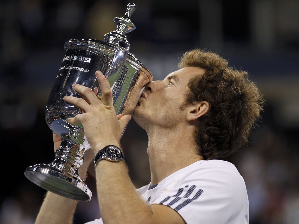 King of New York: Murray kissing the US Open trophy last month