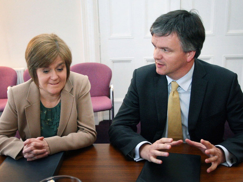 Deal brokers: Nicola Sturgeon and Michael Moore in talks this month on the referendum