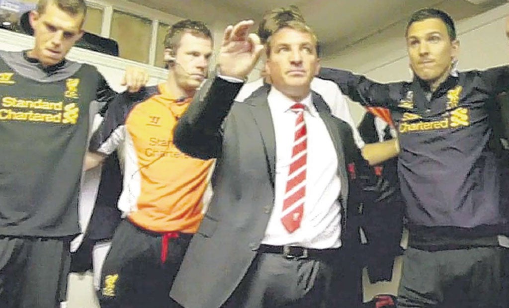 Brendan Rodgers gives a team talk in 'Being Liverpool'