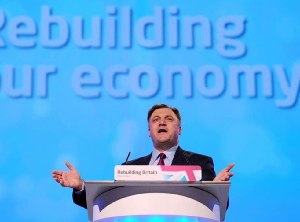 Ed Balls delivers his keynote address to the Labour Party conference in Manchester