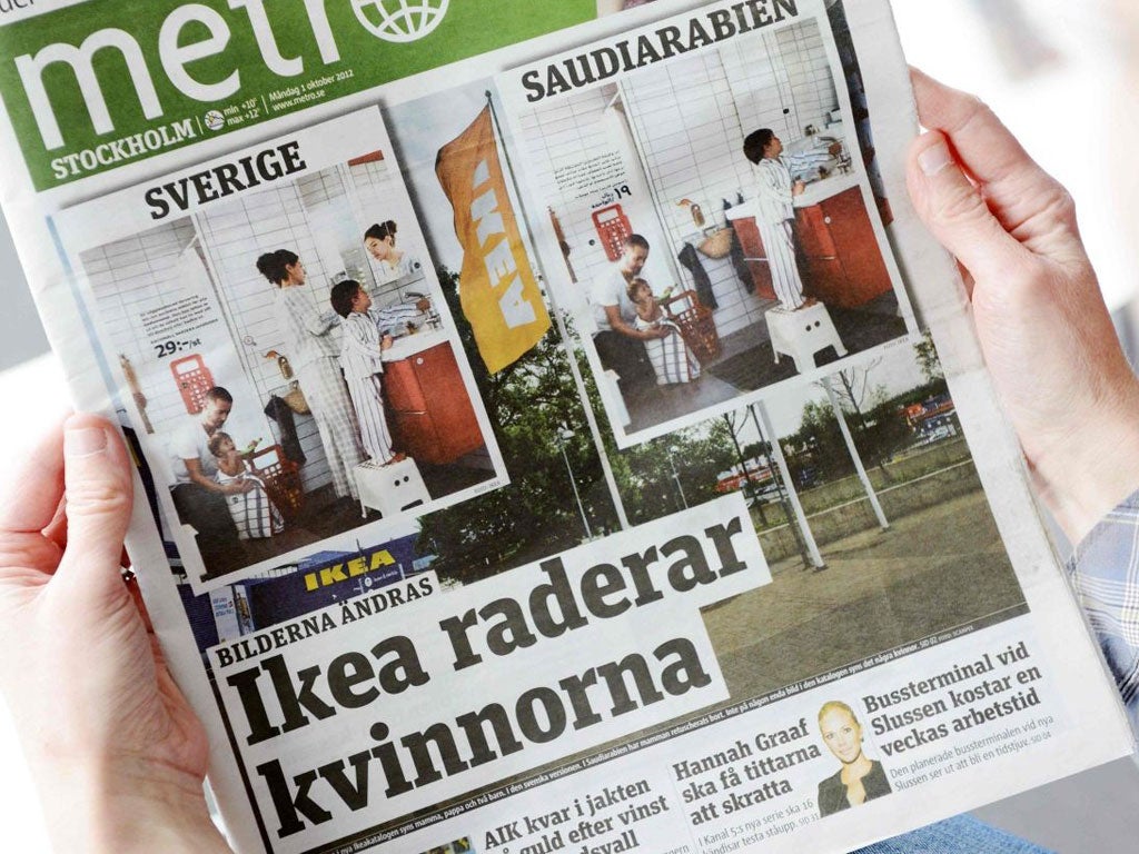 The Metro front page showing women removed from Ikea images