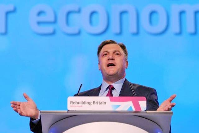  Labour's Shadow Chancellor Ed Balls delivers his keynote speech to delegates at the Labour Party Conference at Manchester Central 