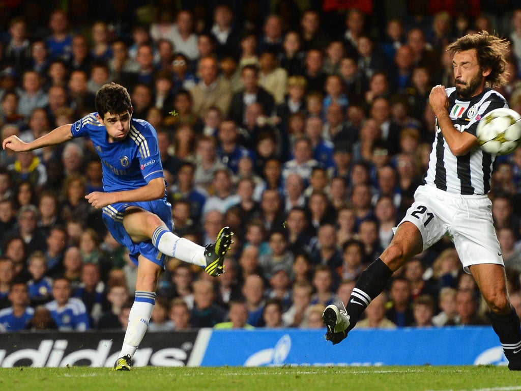 19 September 2012 Oscar scores a brilliant goal, his second of the night as Chelsea and Juventus draw 2-2 at Stamford Bridge.