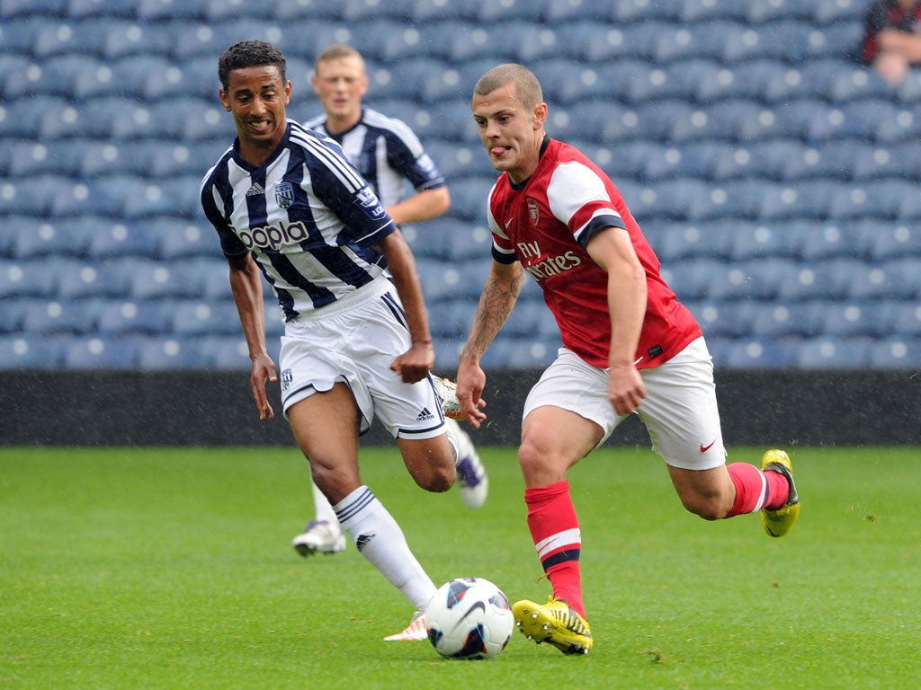 1 October 2012 Jack Wilshere makes his comeback for Arsenal U21s against West Brom U21s after more than a year out injured.