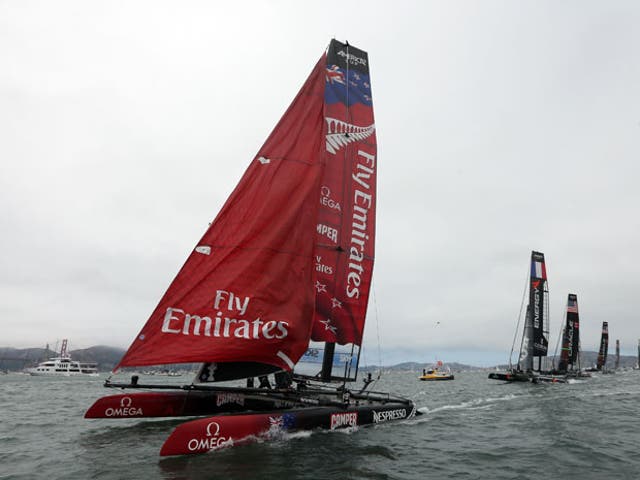 The Emirates Team New Zealand skippered by Dean Barker in action