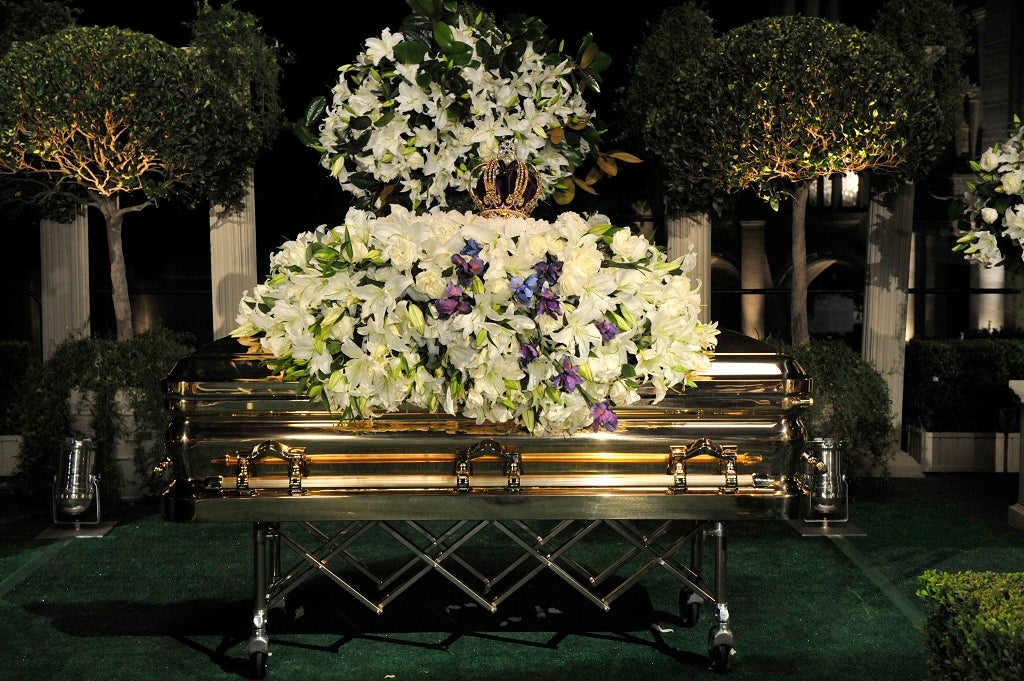 Michael Jackson's casket rests during his funeral service