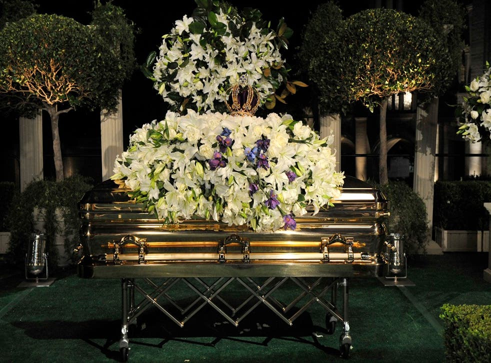 Michael Jackson's casket rests during his funeral service