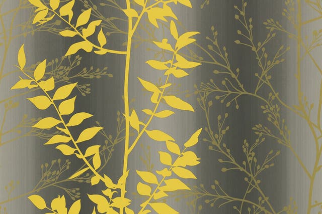 Glamour sheen: With shades of gold, slate and tumeric and a simple pattern, this Persephone wallpaper by Clarissa Hulse adds a touch of glamour without dominating a space, £48, clarissahulse.com