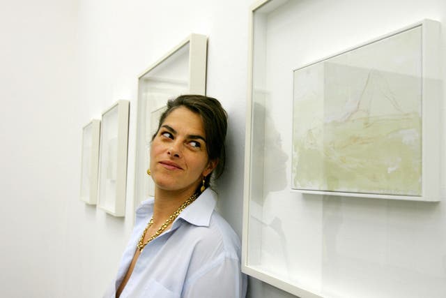 Tracey Emin with her work at White Cube, Hoxton in 2005